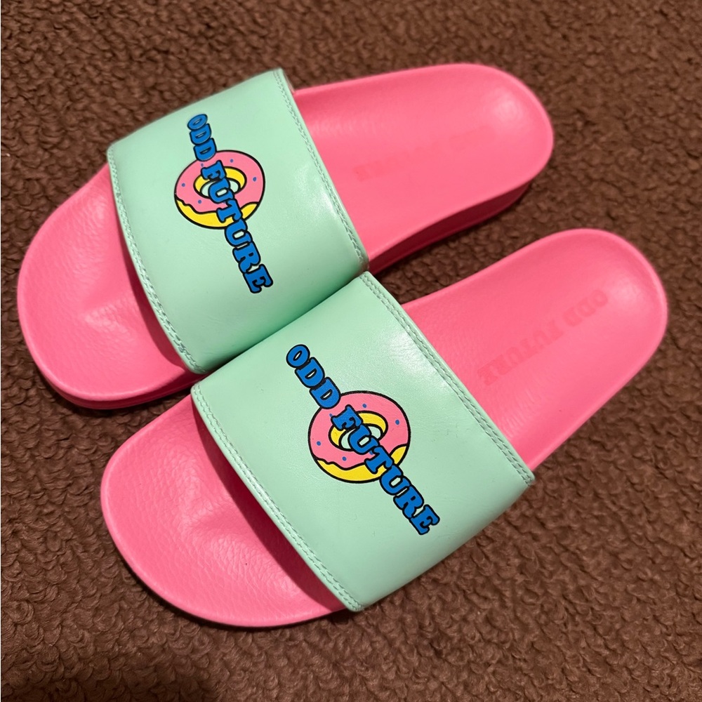 Odd Future Pink and Green Slide Sandals